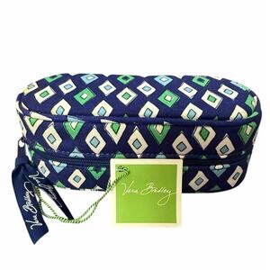 Vera Bradley Case Small Zippered Blue Green Diamond Design Makeup Pencil Pouch